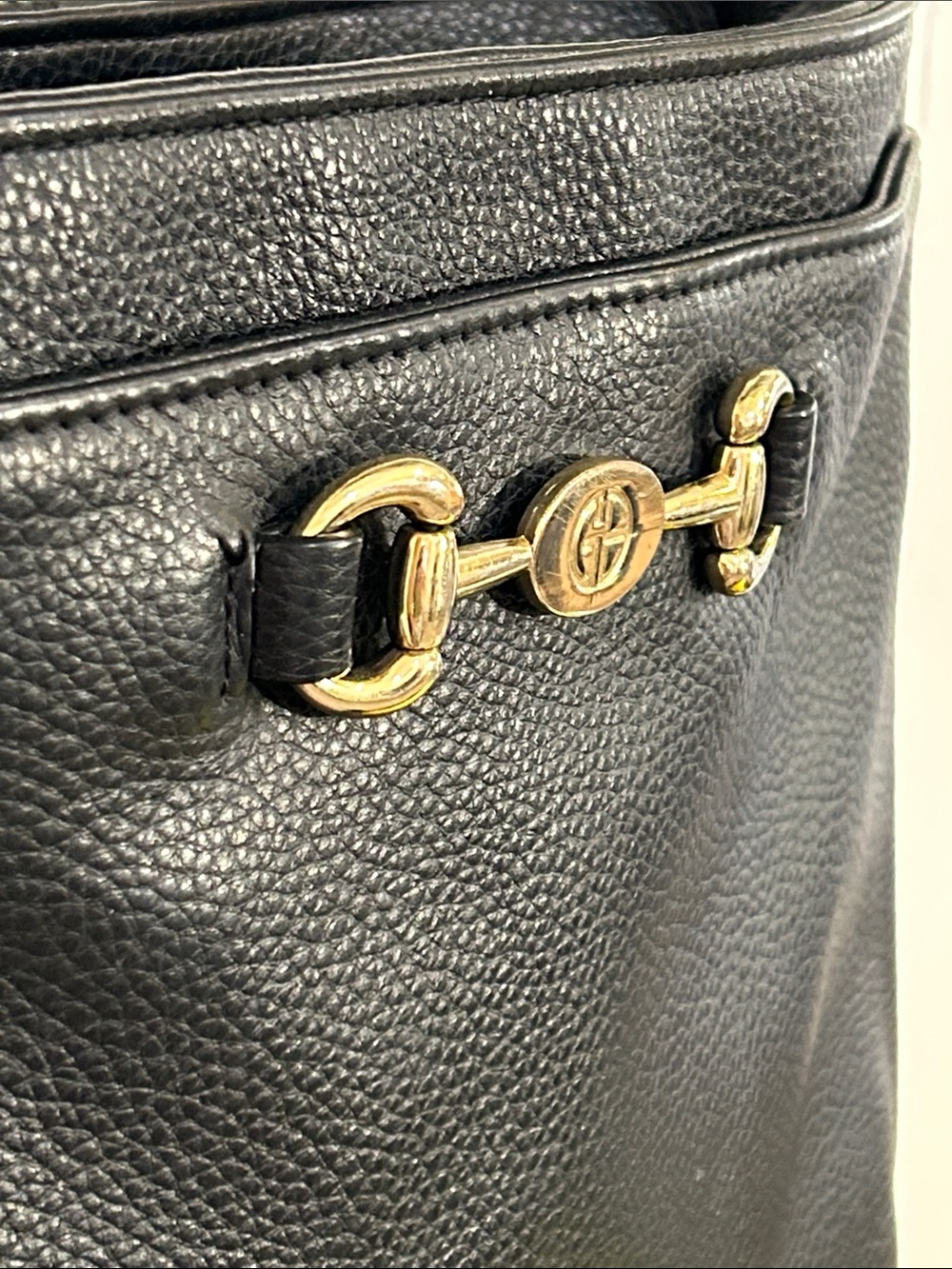 Giani Bernini Black Pebbled Leather Shoulder Bag with Gold Horsebit Accent - Picture 6 of 14